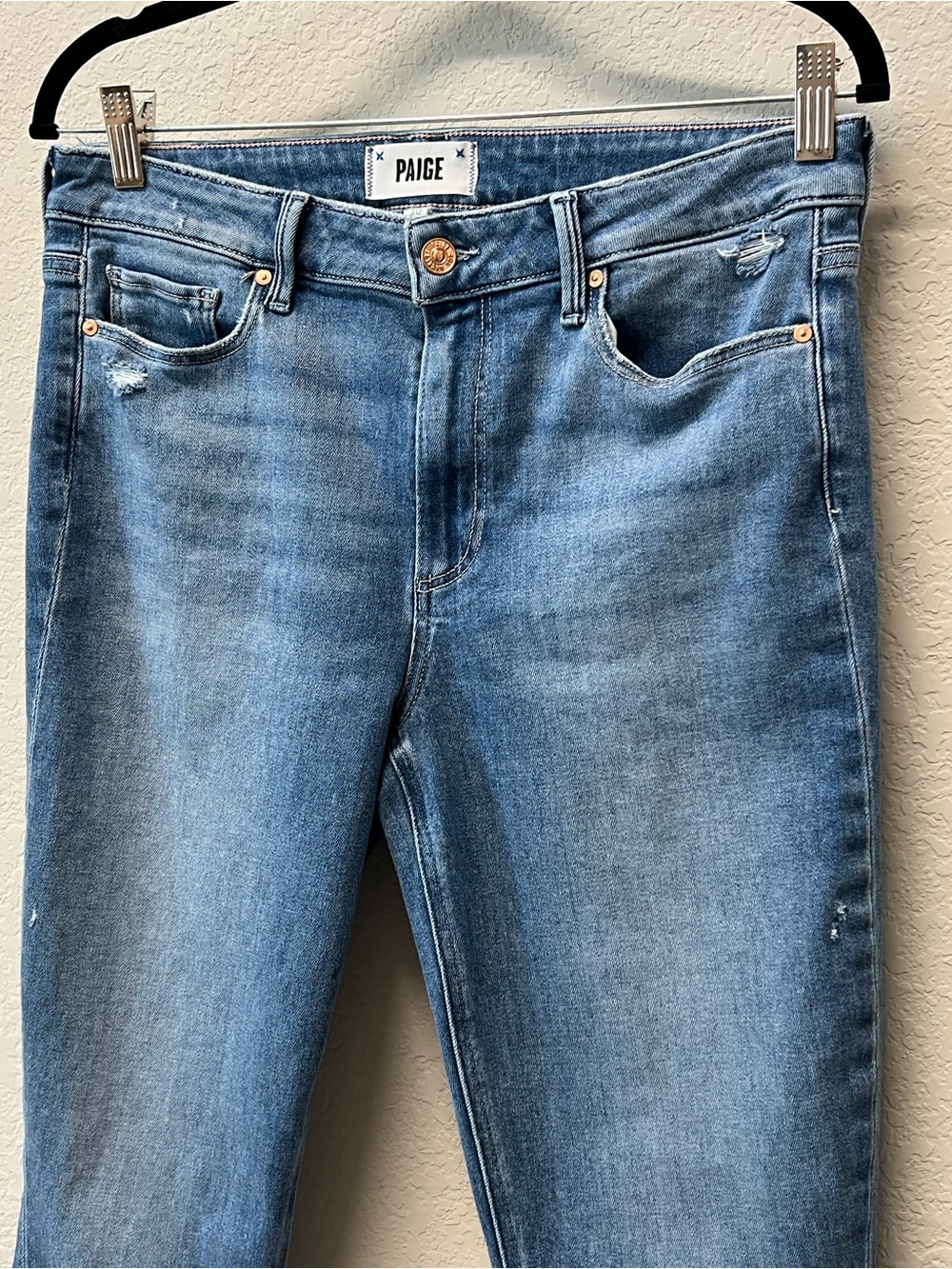 PAIGE Colette High Rise Crop Flare Raw Hem Jeans Light Wash Size 30 - Picture 4 of 16